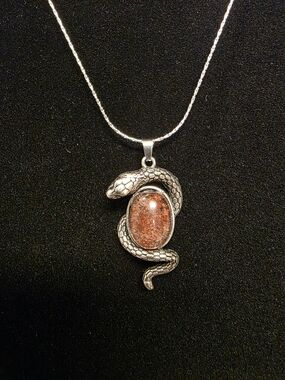 Snake Pendant Necklace with Red Garden Quartz